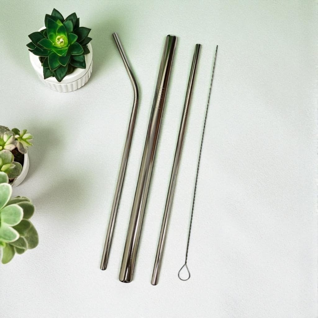 2 Canudos Inox E 1 Canudo Para Shake Reutilizáveis Ecológicos com Escova de Limpeza