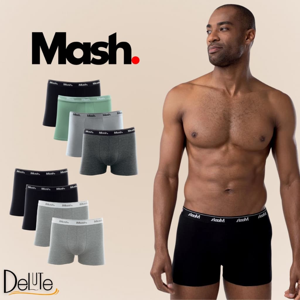 Kit Com 4 Cuecas Mash Modelo Boxer Box Em Algodao Cotton Masculino Adulto Basica