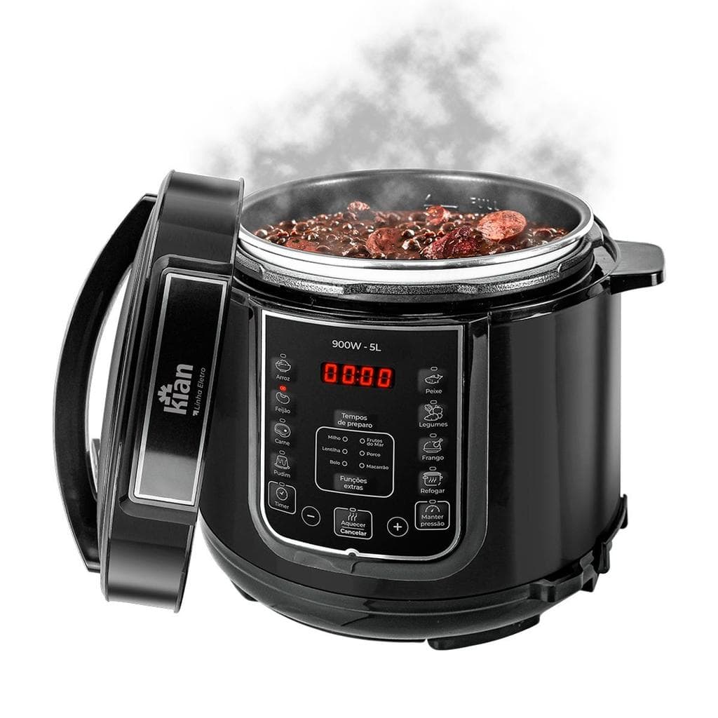 Panela de Pressão Elétrica com Display Digital 5L 900W Preta 110V - Kian