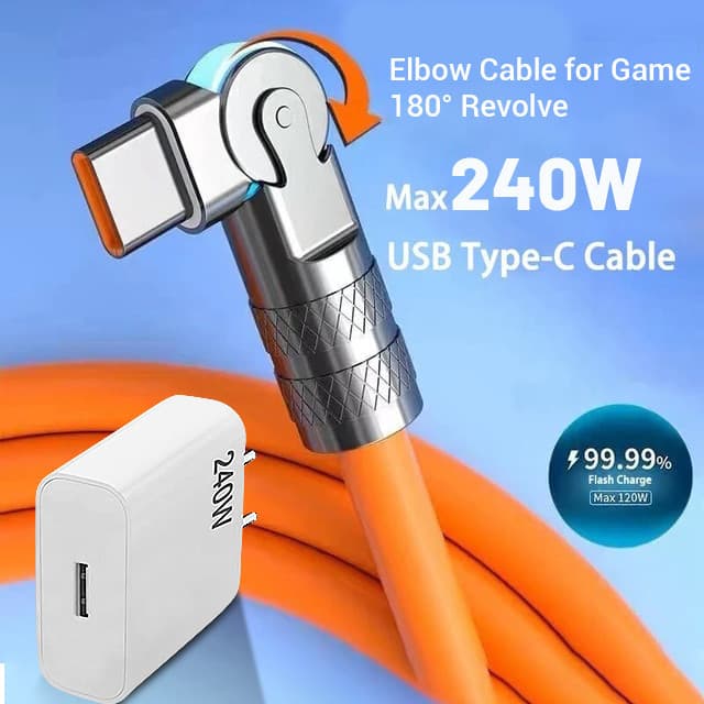 Cabo Dados Extremidade Única 240W Carregamento Rápido Tipo C Micro USB Porta Lightning V8