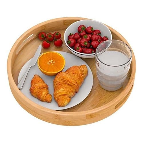 Bandeja Bambu Decorativa Café Redonda Funcional Bege