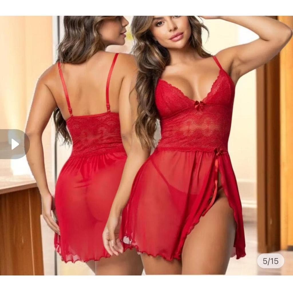 Camisola Fenda De Tule E Renda Com Calcinha  De Dormir  Sensual Verão Mulher