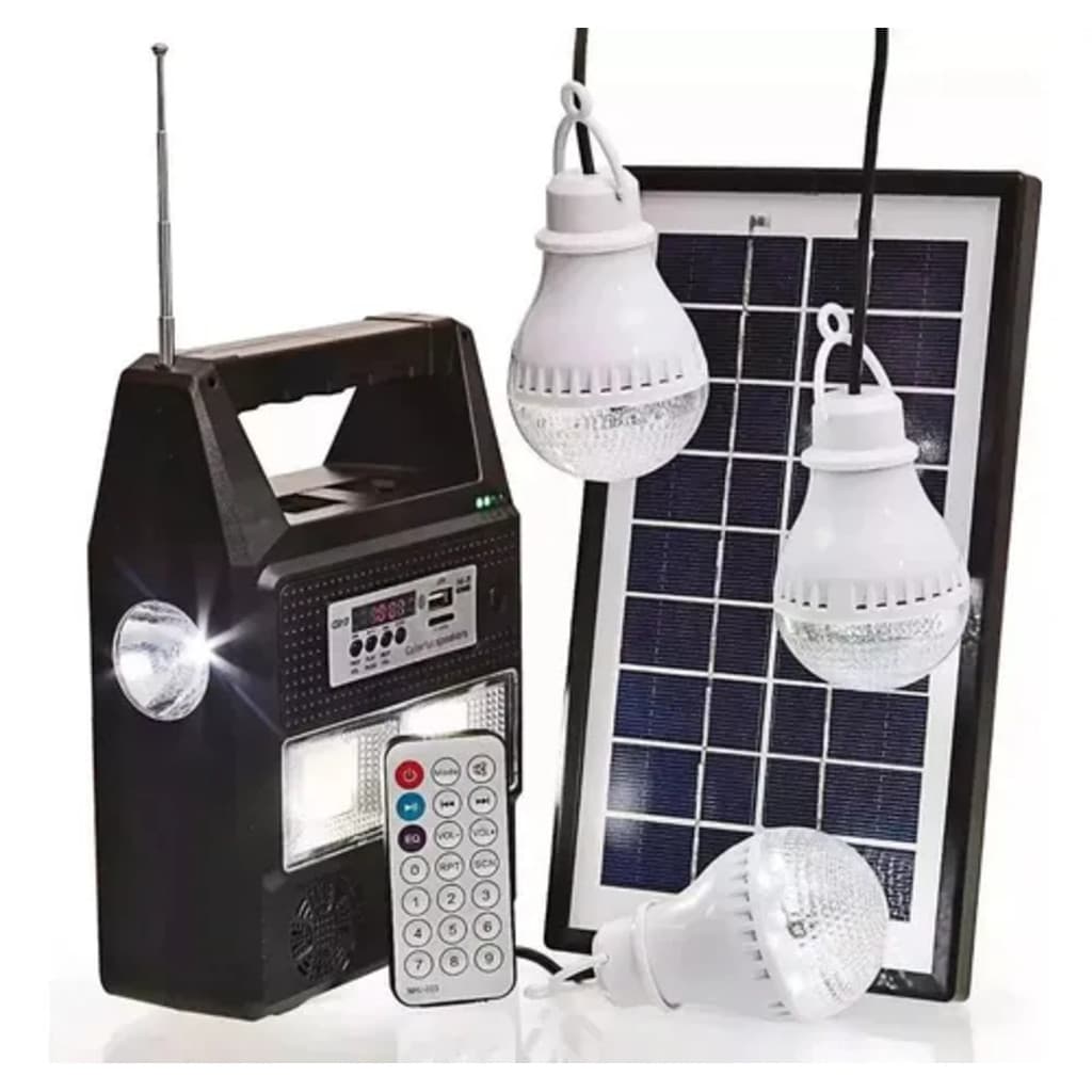Estação solar Kit Energia Solar Para Acampamento Com Rádio Fm + 3 Lâmpadas