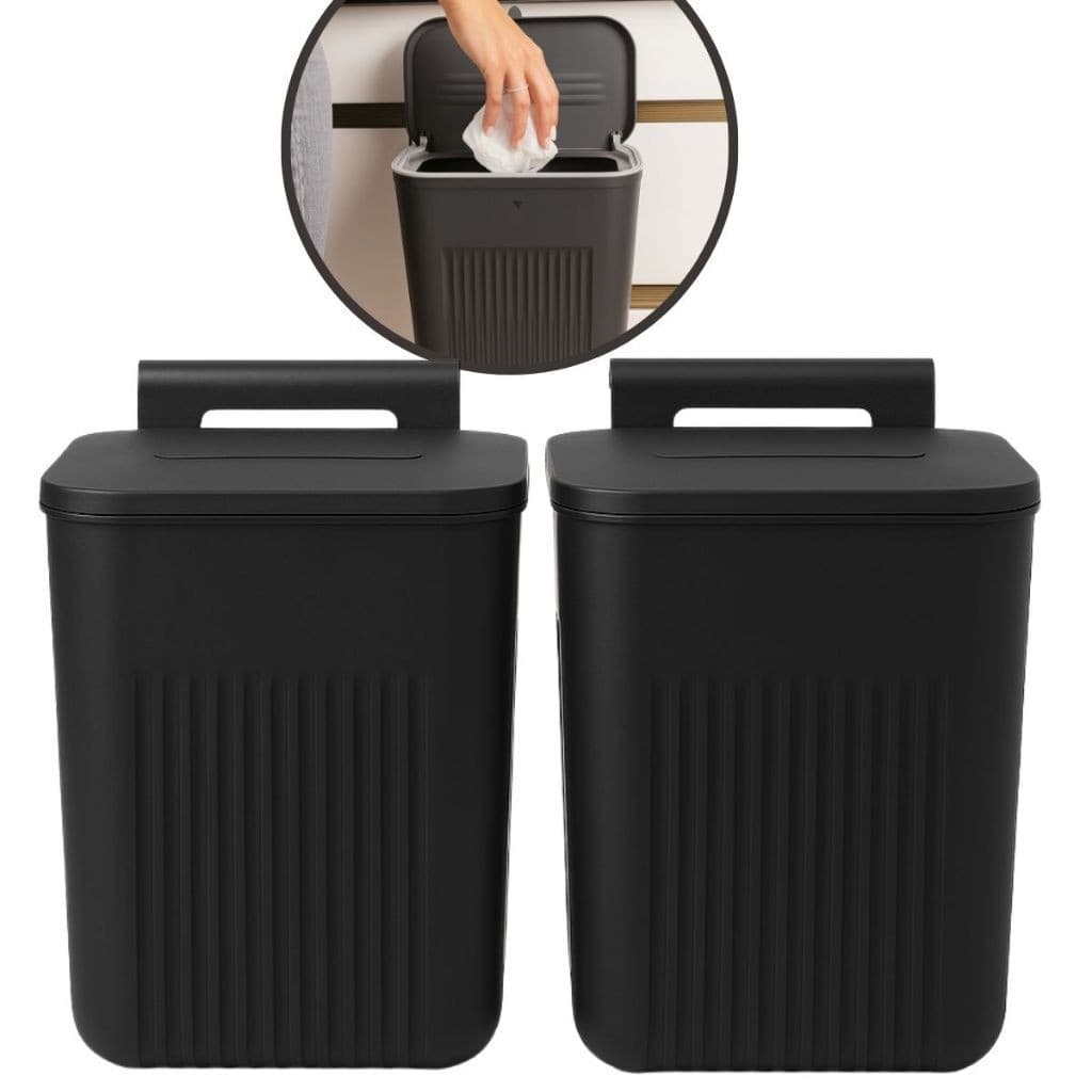 Kit até 2 Lixeiras Suspensas 9L Multiuso Porta Armário Cozinha Banheiro com Tampa Retrátil Sem Furo