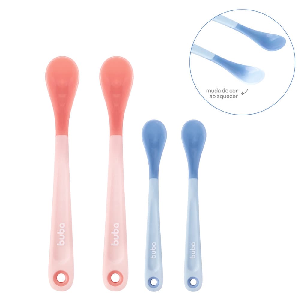 Kit 2 Colheres Termossensível Muda De Cor Infantil Bebê Buba