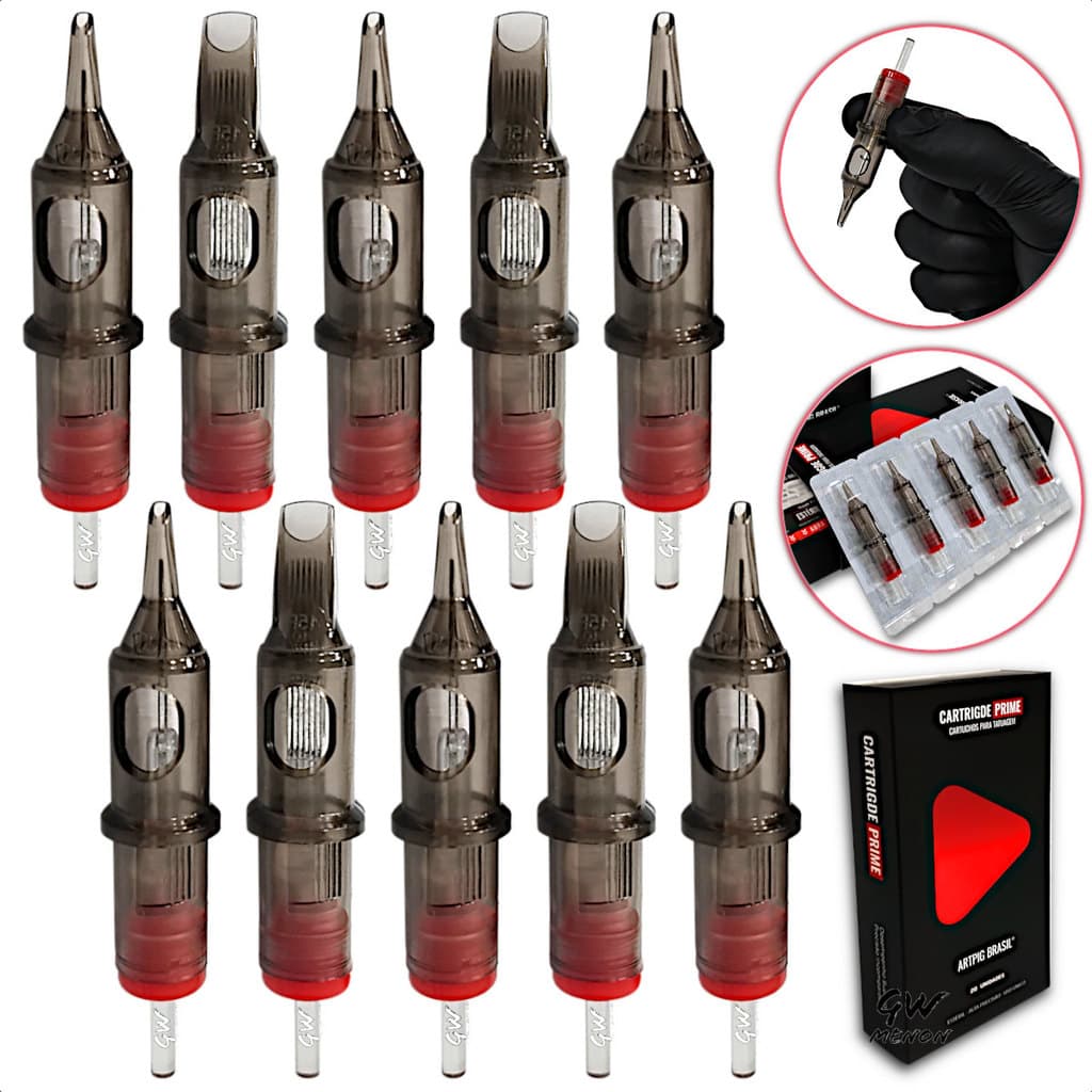 Agulha Tattoo Cartucho Tatuagem RL RS RM MG Traço Linha Risca Bucha Shader Sombra Magnum Curvada Mag