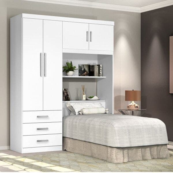 Guarda-Roupa Solteiro com Cabeceira 4 Portas Cancun  Branco