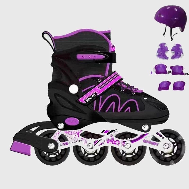 Patins Roller Inline Ajustável Com Luz De Led Com Kit Proteção Várias Cores E Tamanhos Promoção