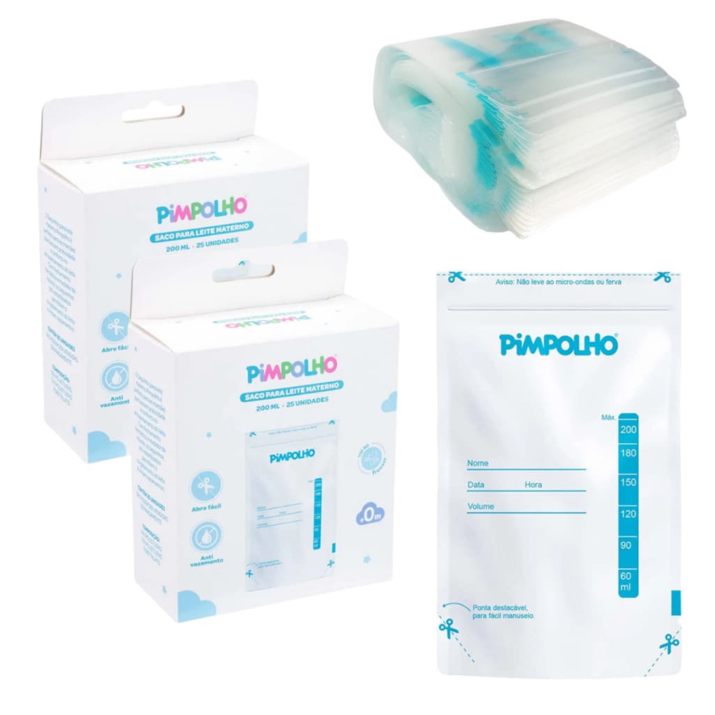 Kit 50 Sacos Para Armazenar Leite Materno Descartaveís 200ml - Pimpolho