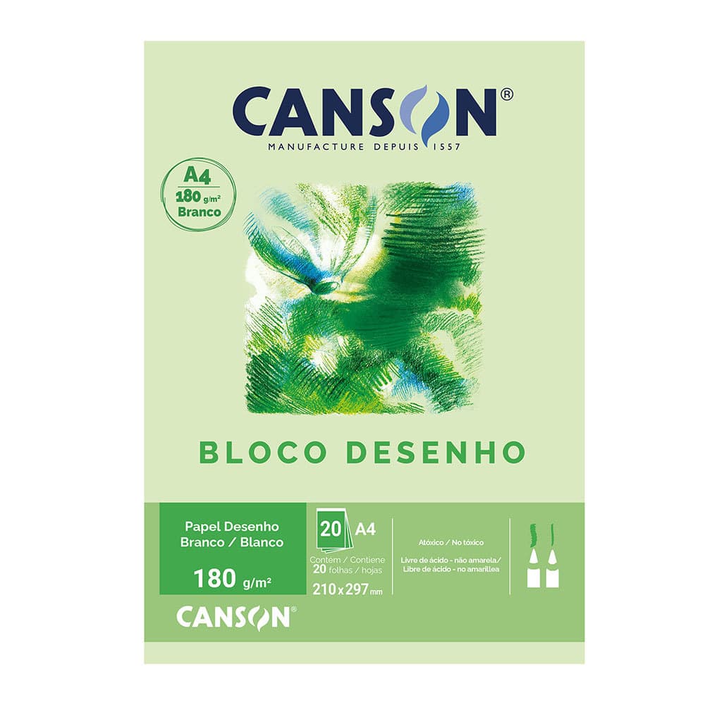 Bloco desenho branco A4 180g com 20 folhas Canson