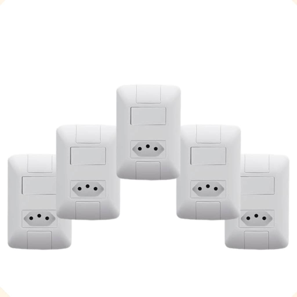kit c/5 Conjunto Aria 1 Interruptor 6A + 1 Tomada Tramontina