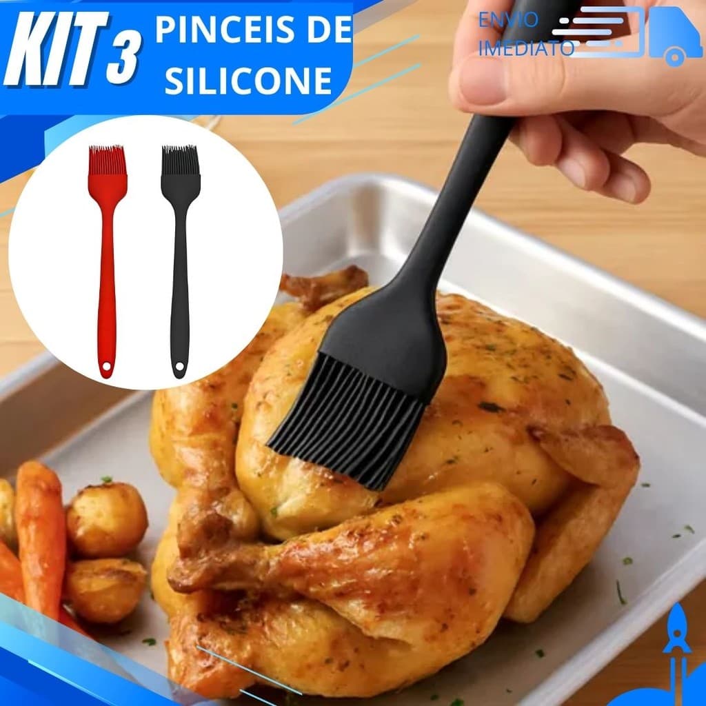 Kit 1, 2 ou 3 Pincel Culinário de Silicone Premium para Untar Formas Cozinhar e Confeitar Receitas do Natal