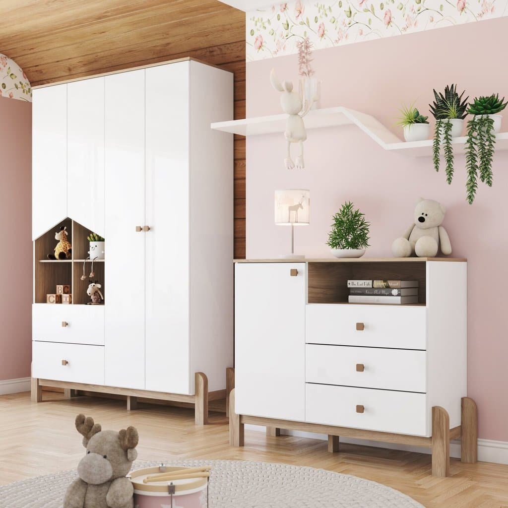 Conjunto Quarto de Bebê Guarda-Roupa e Cômoda Yuri