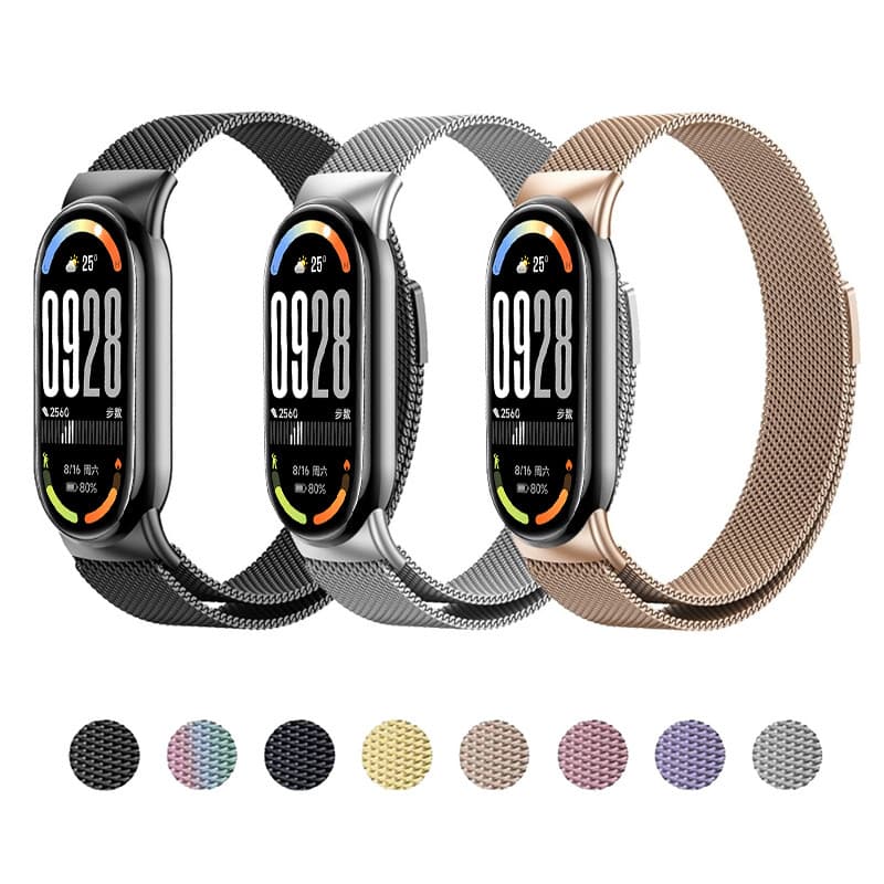 Pulseira de relógio para Smartwatch Xiaomi Mi Band 10/9/8, Milanis de metal Miband 8/9/10