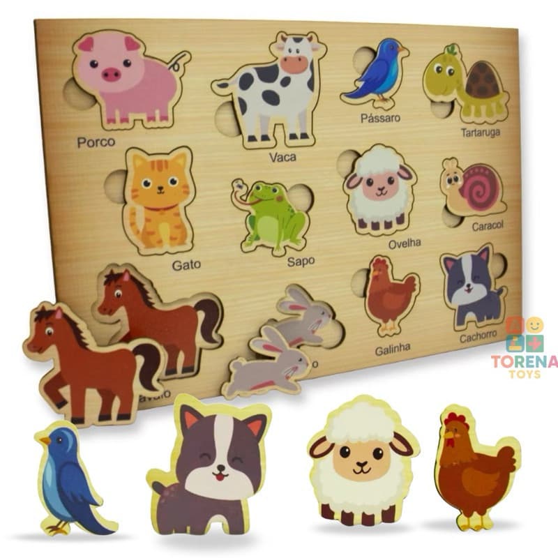 Brinquedo Educativo Quebra Cabeça Encaixe Educativo Animais Autismo 12 peças