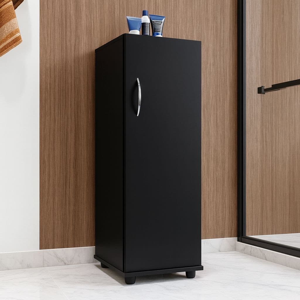 Armário Multiuso com Pézinho, Organizador com 1 Porta e Prateleiras Internas para Banheiro