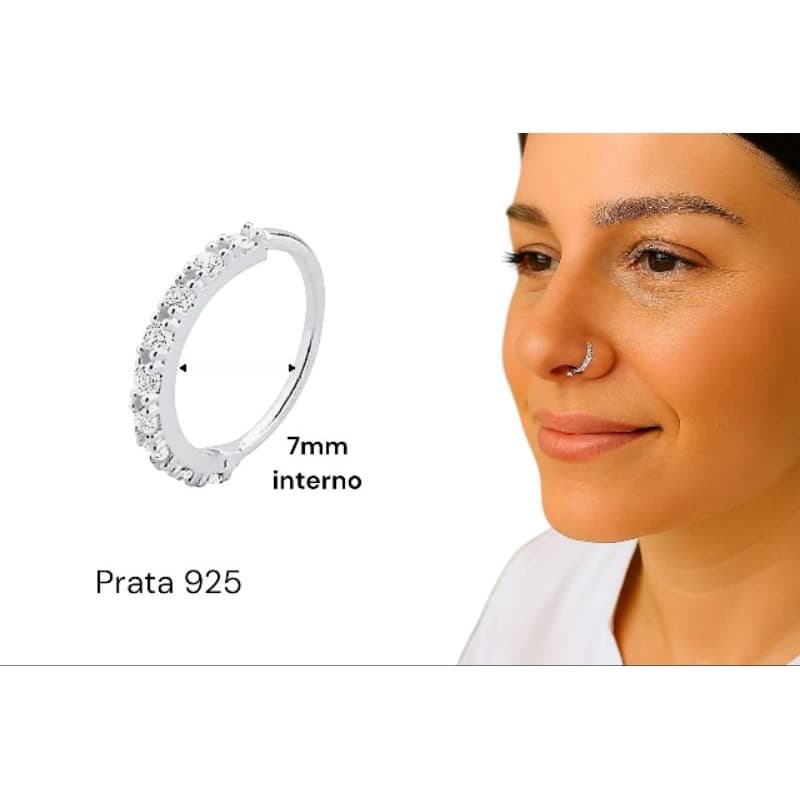 Piercing Nariz torção argola cravejada com zircônia Prata 925 legítimo cartilagem,Helix Cod:45P