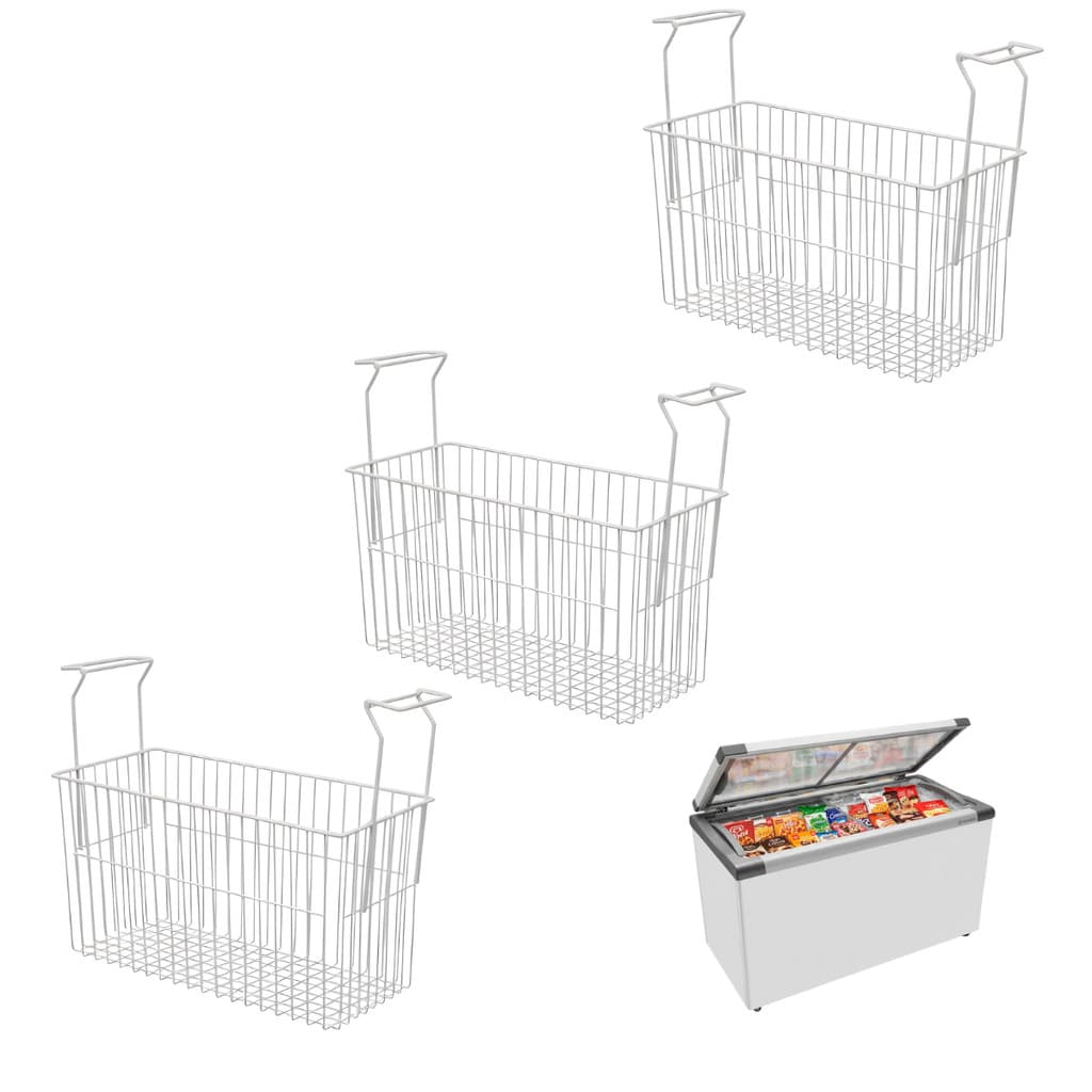 Kit 3 Cestos Para Freezer Multifuncional Aramado Organizador Geladeira Picolés Frutas Polpas