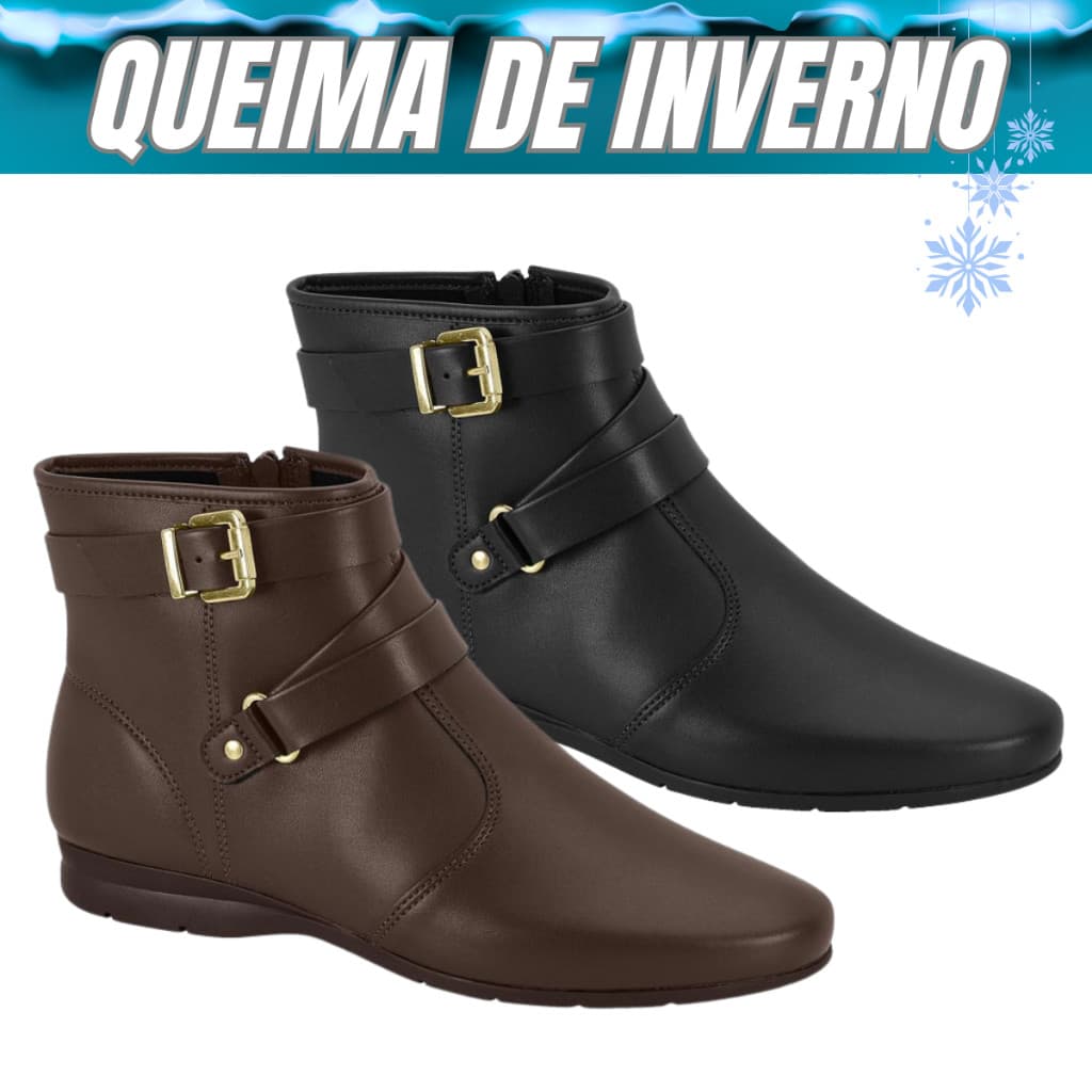 Bota Feminina Beira Rio Cano Curto Zíper Confortável Estilosa Original Outono/Inverno