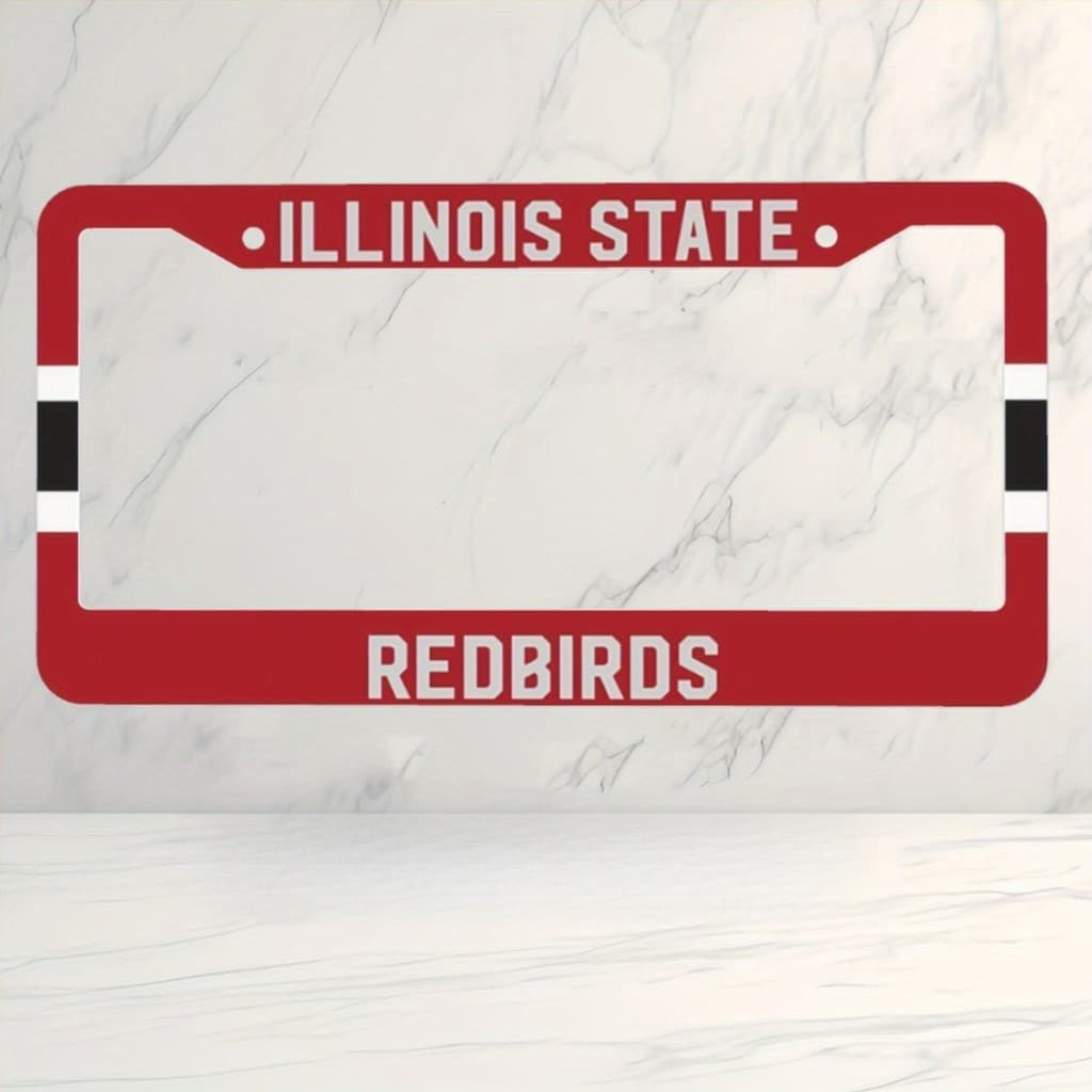 Moldura de placa de aço inoxidável de 1 peça - Design de listra vermelha e preta com texto "Illinois", durável, resisten