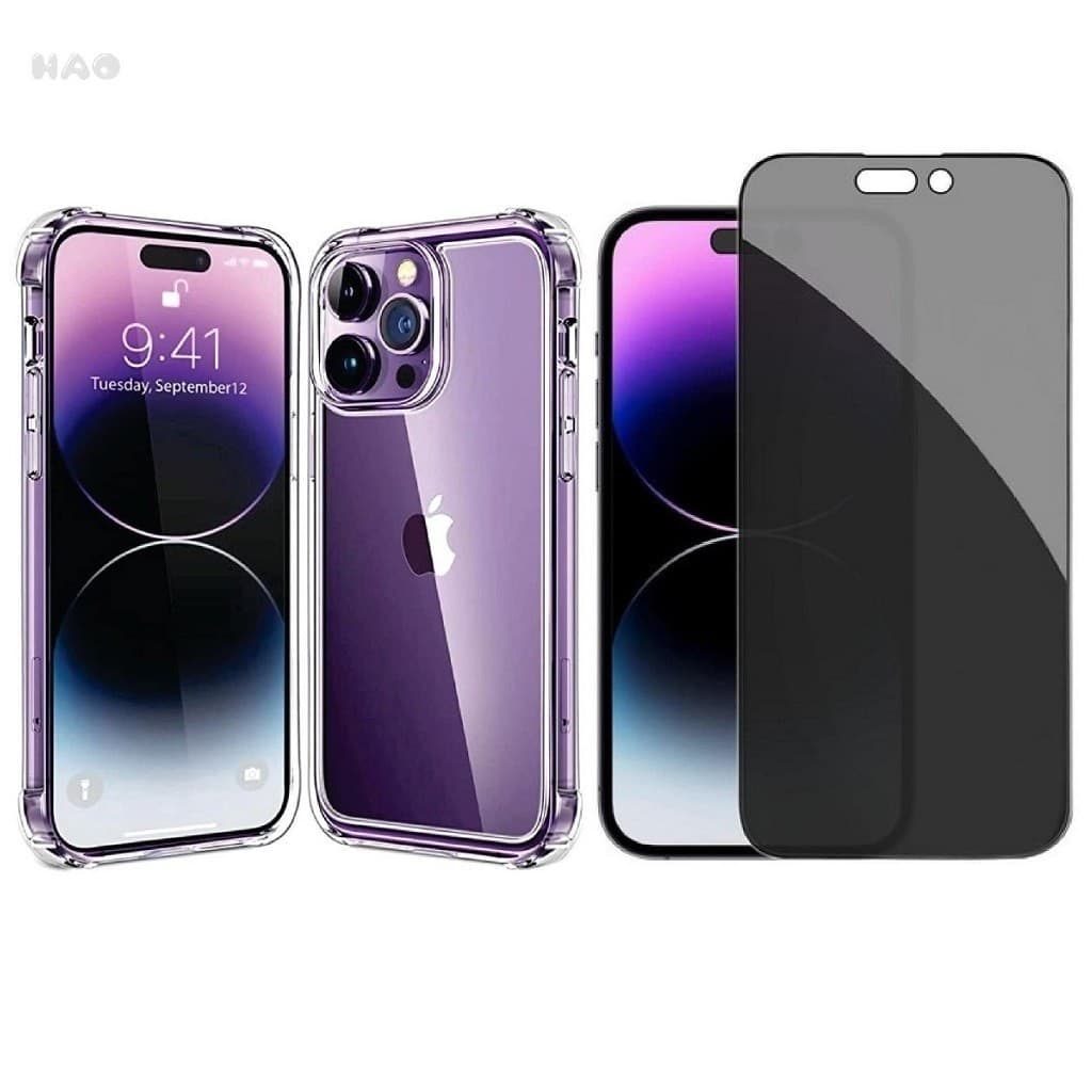 Kit Película Vidro 3D Privacidade Anti Spy + Capa Capinha Transparente IPhone 7/8 Plus 11 12 13 14 15 16 17 Pro Max Air