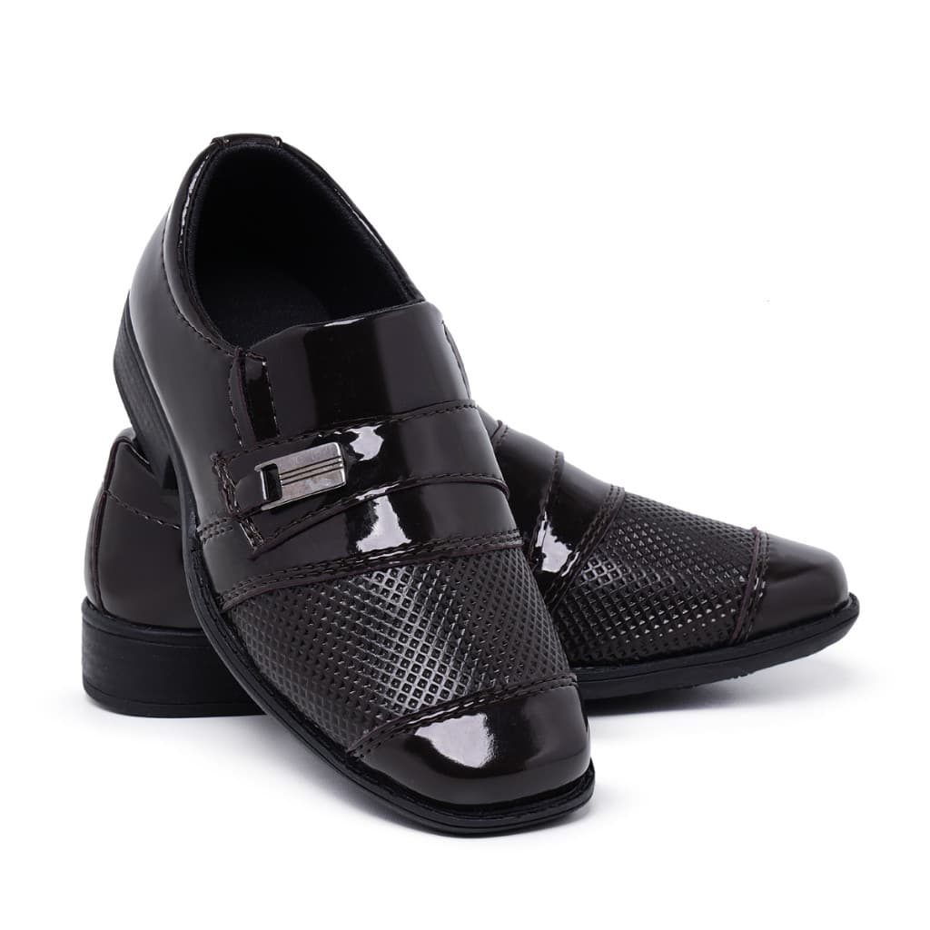 Sapato Social Infantil Masculino 444 Marrom Pajem Conforto Bico Quadrado