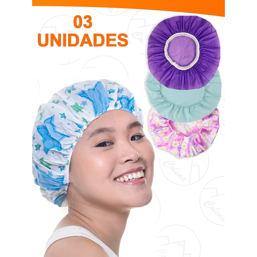 Kit 3 Toucas Para Banho Com Elástico Impermeável Tintura Hidratação Várias Estampas
