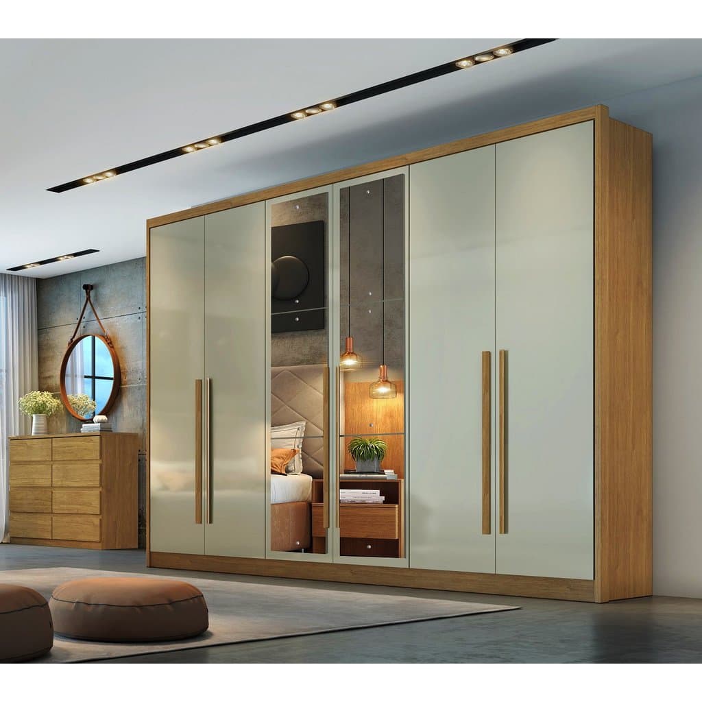 Guarda Roupa 6 Portas 6 Gavetas com Espelho Reno  Cumaru Fendi