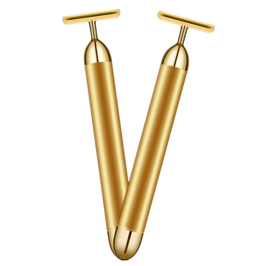 Instrumento de beleza vibratório em forma de T Gold Beauty Bar Massageador