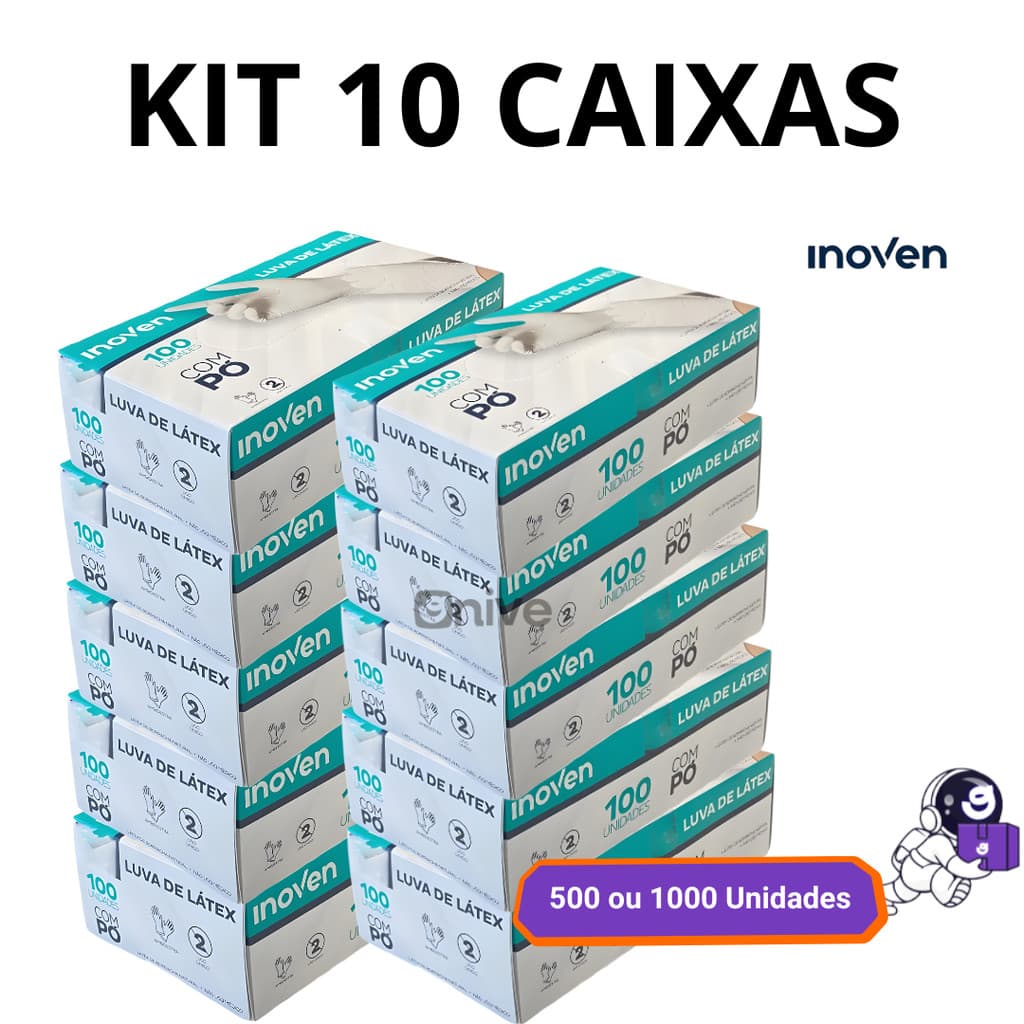 Kit Até 10 Caixas de Luva Látex Descartável Procedimento P M G Com Pó 500 a 1000 Unidades