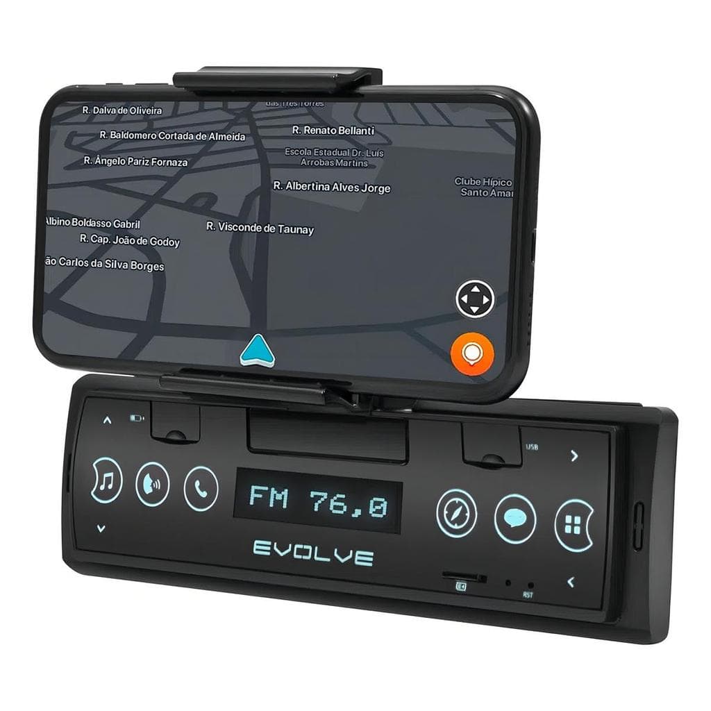 MP3 Player Automotivo Multilaser Evolve Connect P3352 com Suporte Smartphone 1Din Bluetooth USB AUX FM