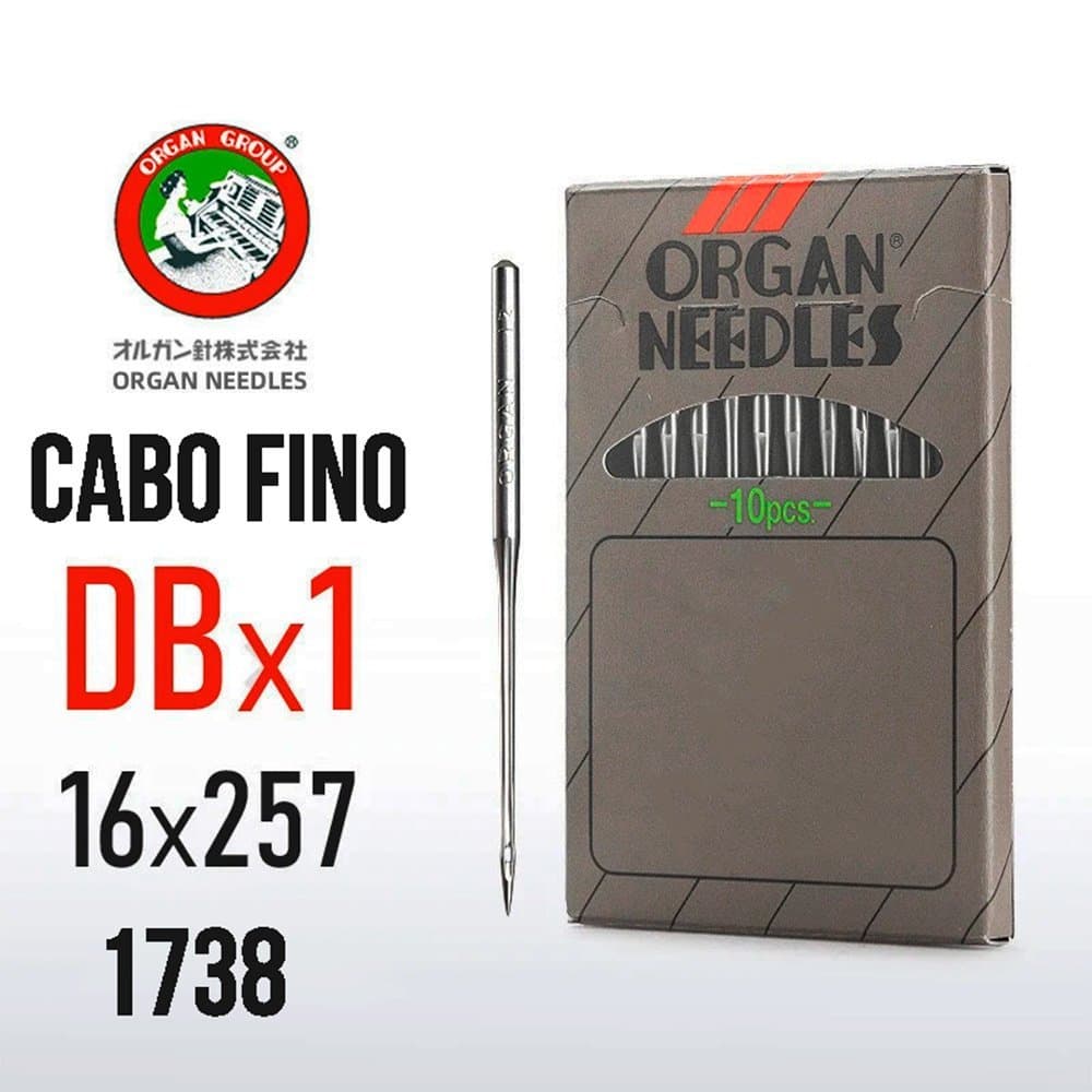 Agulha Industrial ORGAN DBx1 1738 (Cabo Fino) para Máquina Reta - Kit c/ 10 Unidades