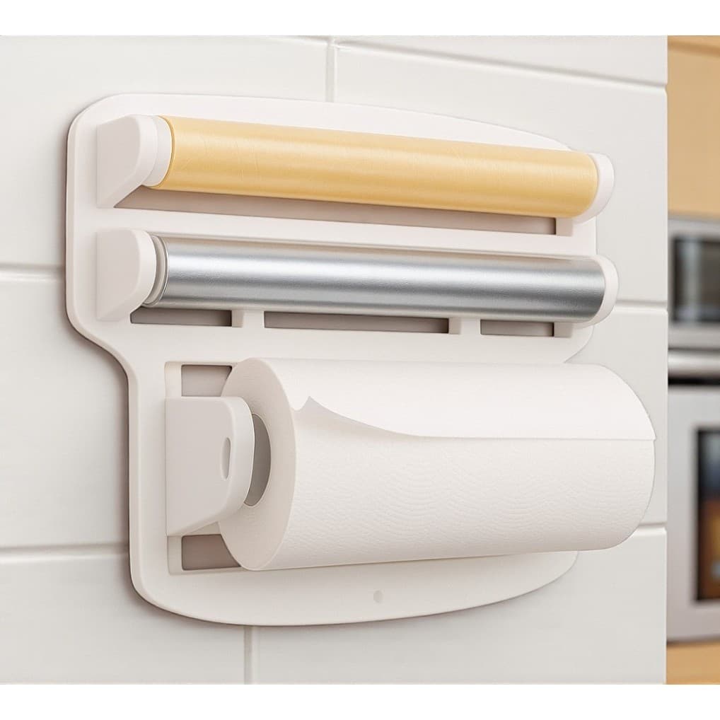 Porta Papel Toalha Triplo Suporte Rolos de Cozinha 3 em 1