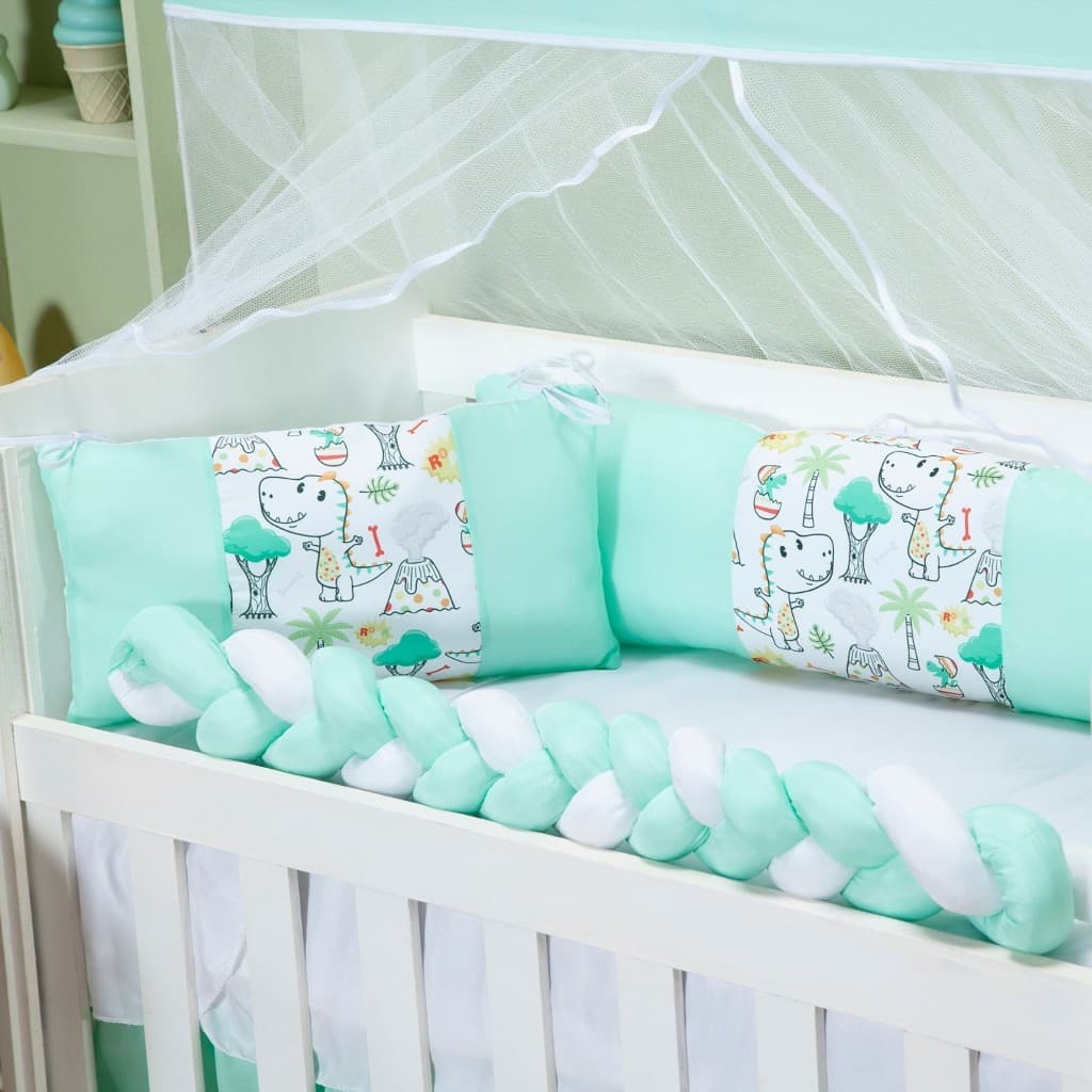 Kit Mini Berço Sublime 06 Peças Com Mosquiteiro e Trança Menino e Menina