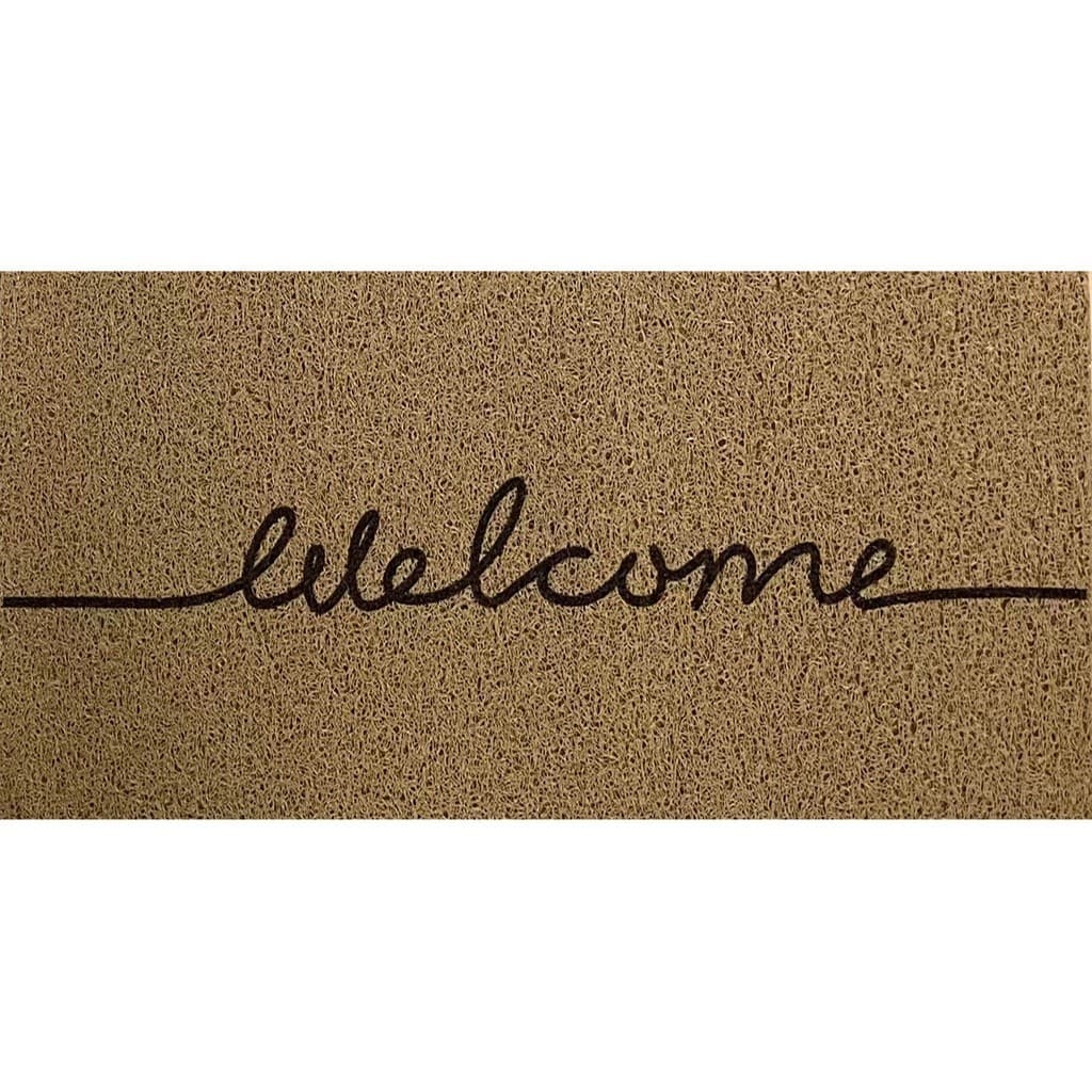 Tapete Porta Entrada Casa Capacho Vinil Welcome Bege 30x70cm