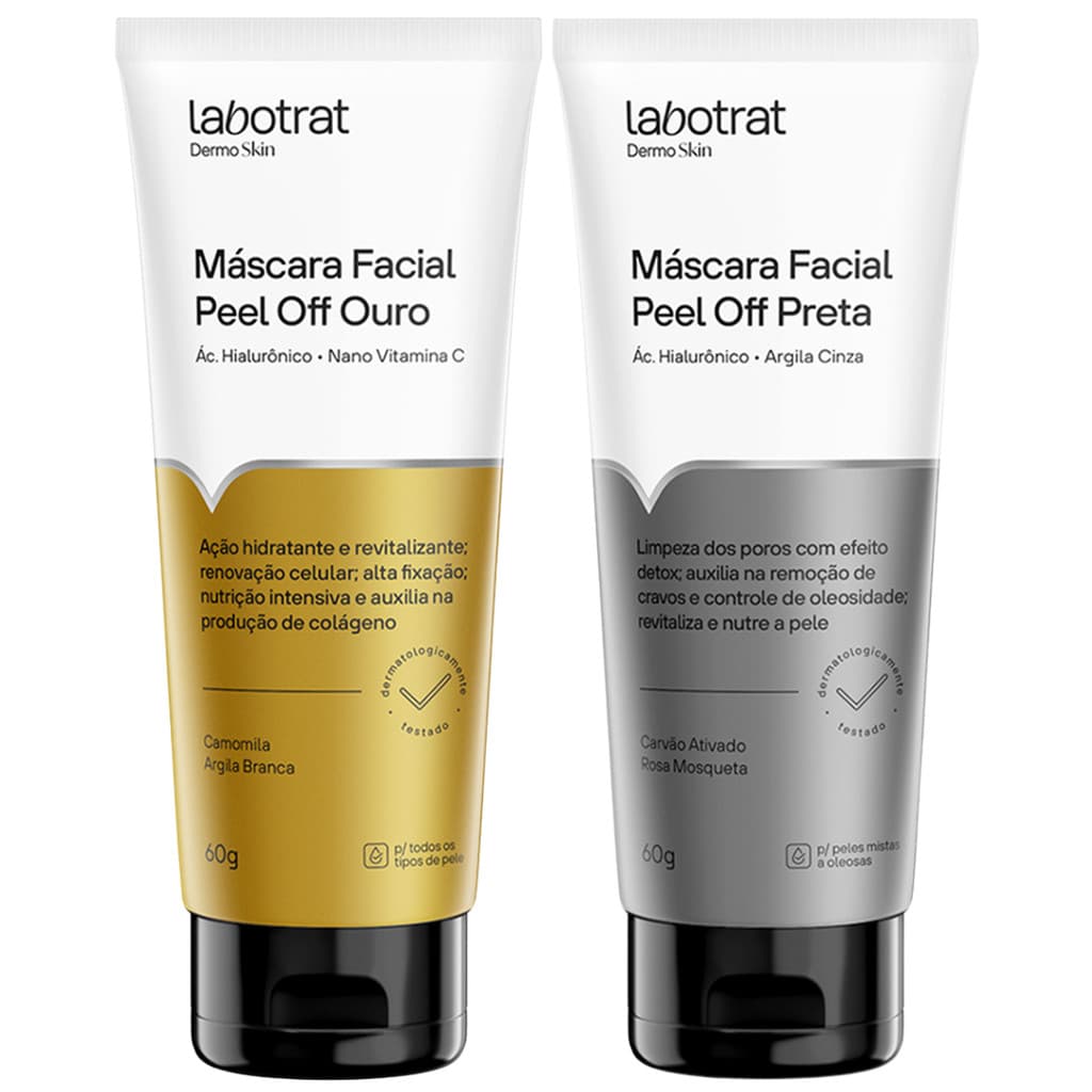Kit Mascara Facial Removedora De Cravos Labotrat Peel Off Preta + Ouro Acido Hialuronico 60g