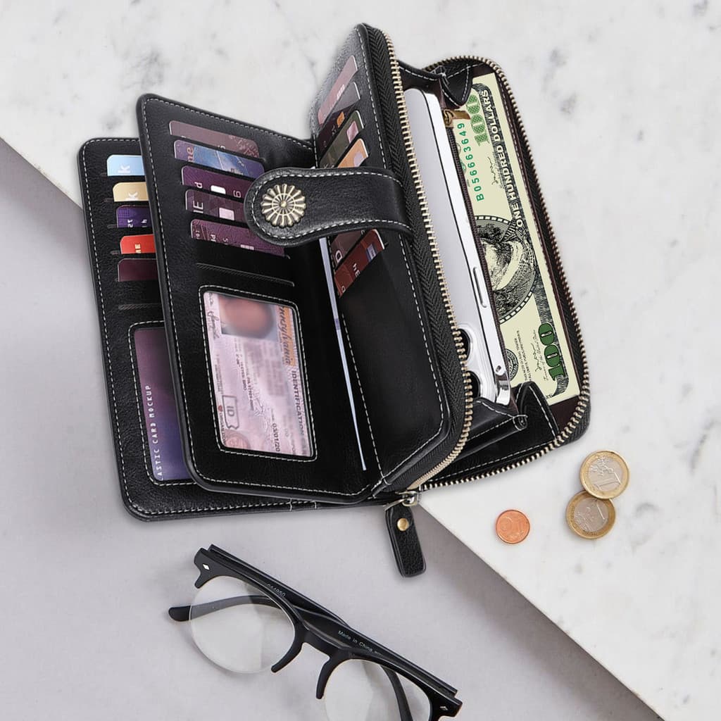 1 Unidade Mais Nova Carteira anti-Roubo RFID Com Vários Cartões , Feminina Multicamadas Zíper Longo , Bolsa Alça De Mão