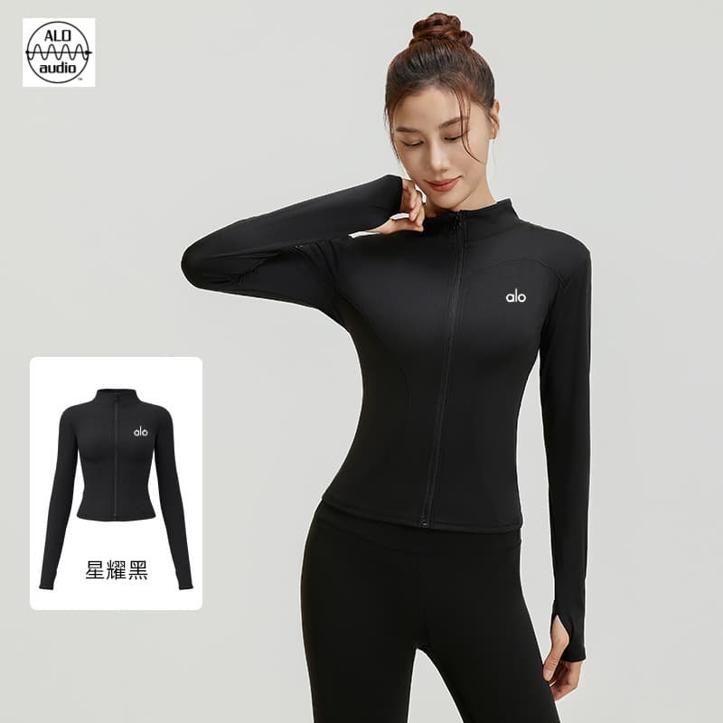 Jaqueta feminina Plus Size com zíper para ioga/gola alta/estiramento/secagem rápida/Fitness/corrida
