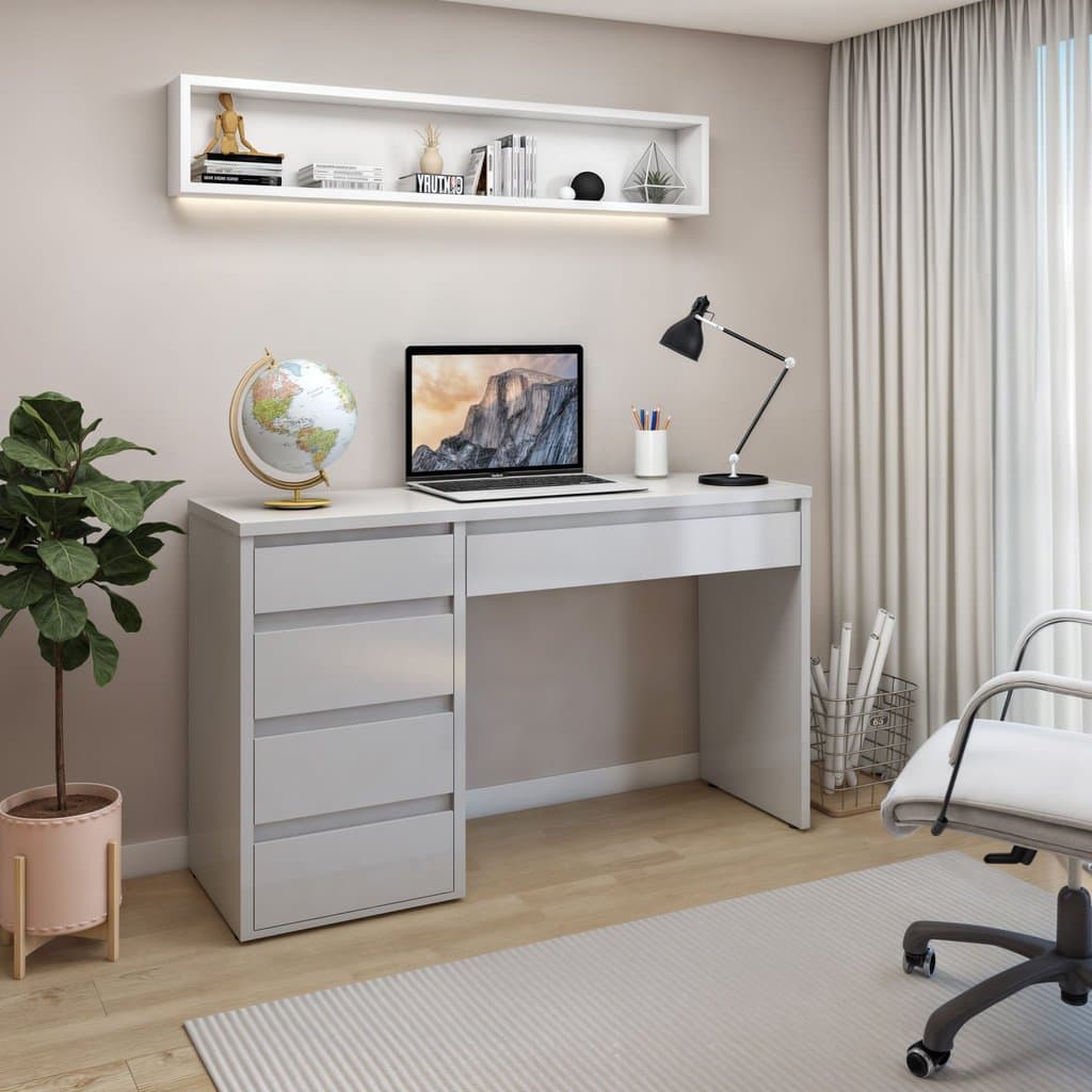 Escrivaninha 5 Gavetas 136cm 100% MDF Berlim Yescasa Off White