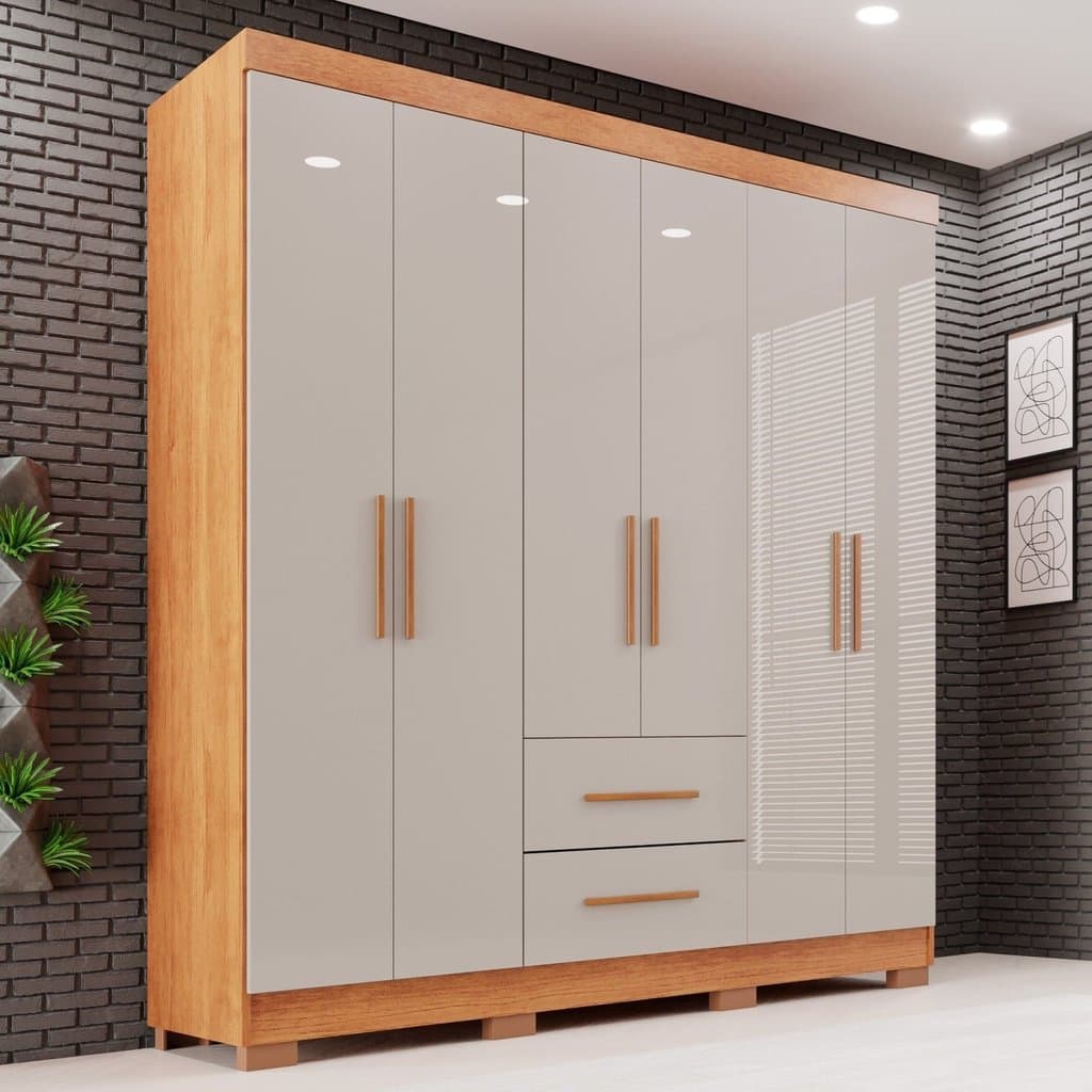 Guarda-roupa Casal 6 Portas 2 Gavetas Estrela Premium Cinamomo/Off White