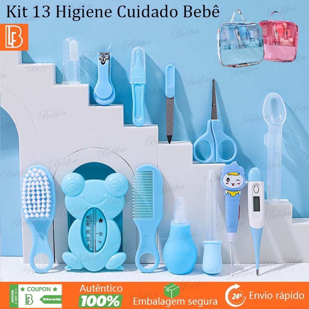 Kit Bebê Cuidados de Higiene 13 Itens Recém Nascido Unissex Escova Pente Tesoura Unha Completo Presente Perfeito