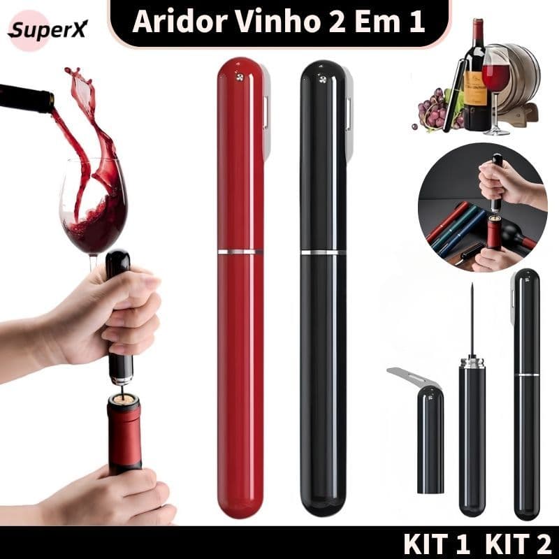 Kit 2/1 Abridores Abridor de Vinho e garrafa Pneumático inox, Preto, Bomba de Ar com Agulha