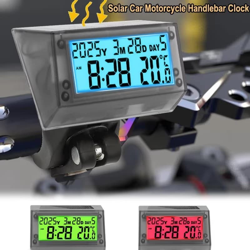Solar À Prova Dwaterproof Água Da Motocicleta Guiador Relógio Eletrônico Temperatura Tempo Calendário 2 Cores Backlight 