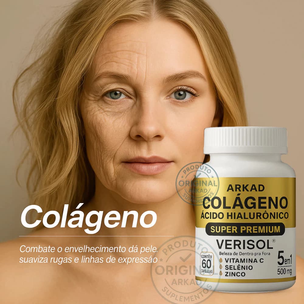Colágeno Hidrolisado Verisol com Vitamina C - 60 Cápsulas - Original Arkad Suplementos - Envio Imediato