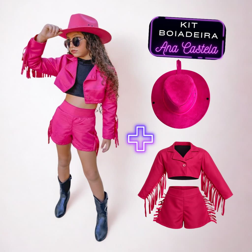 Roupa Infantil Rosa Ana Castela para Menina Conjunto Boiadeira Completo para Festa e Aniversário