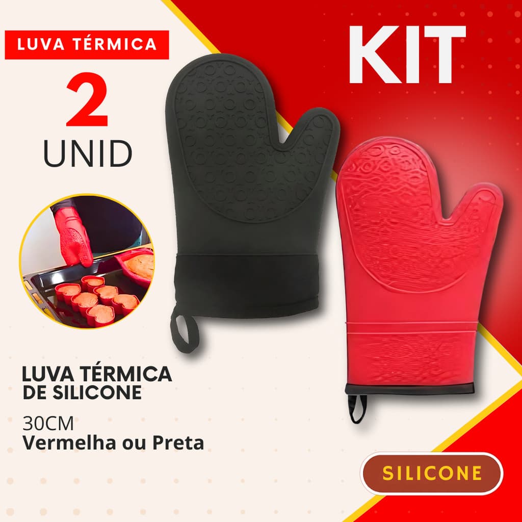 Luva Termica de Silicone Cozinha Forrada Antiderrapante