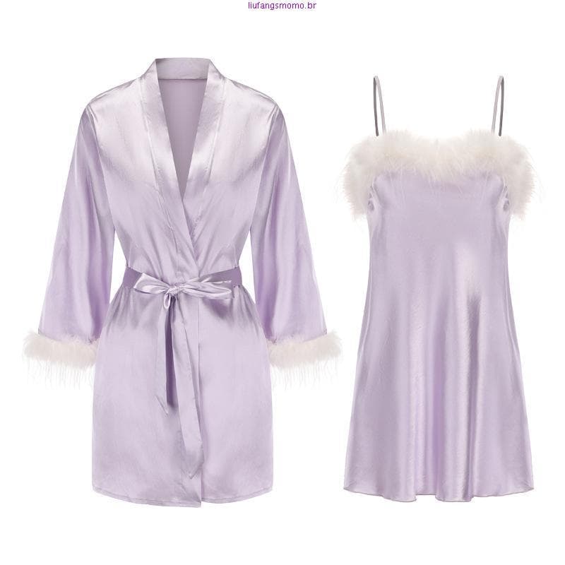 Csola de penas com cadarço, Robe Sexy, pijama feminino, roupa de casa