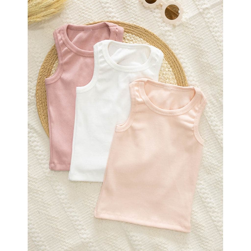 Kit 3 Regatas Malha Canelada Premium Infantil Menina Candy Colors