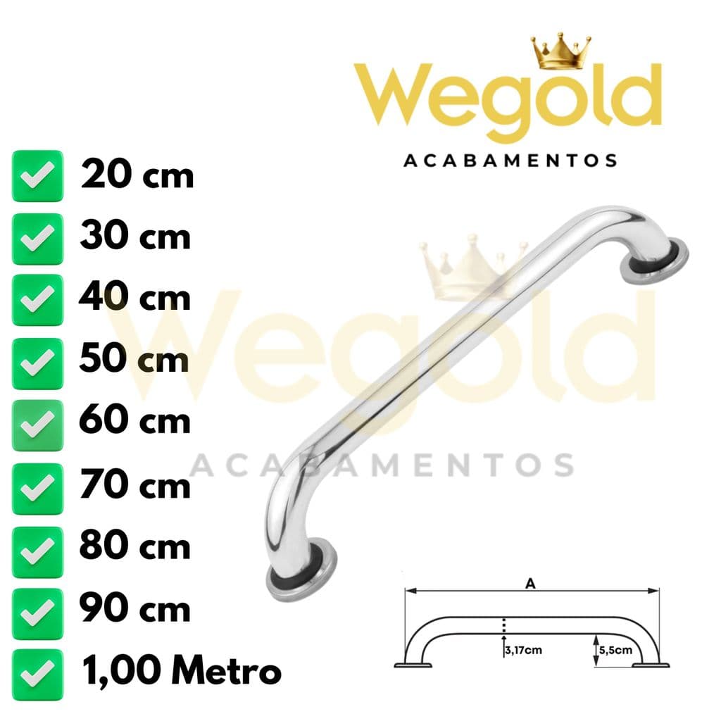 Alças de Apoio Barra em Alumínio 20cm até 1m para Banheiro, Corredor e Piscina Idosos e Pcd Corrimão