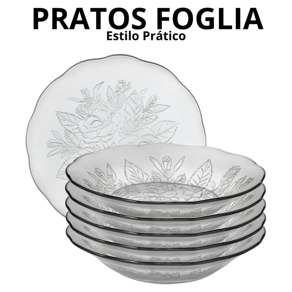 Jogo De Pratos Vidro Fundos 4 a 12 Peças Em Vidro Transparente Para Almoço/ Jantar Bem Embalado